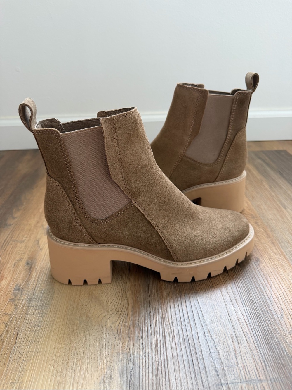 Dolce Vita Tan Suede H2O Waterproof Chunky Chelsea Ankle Boots